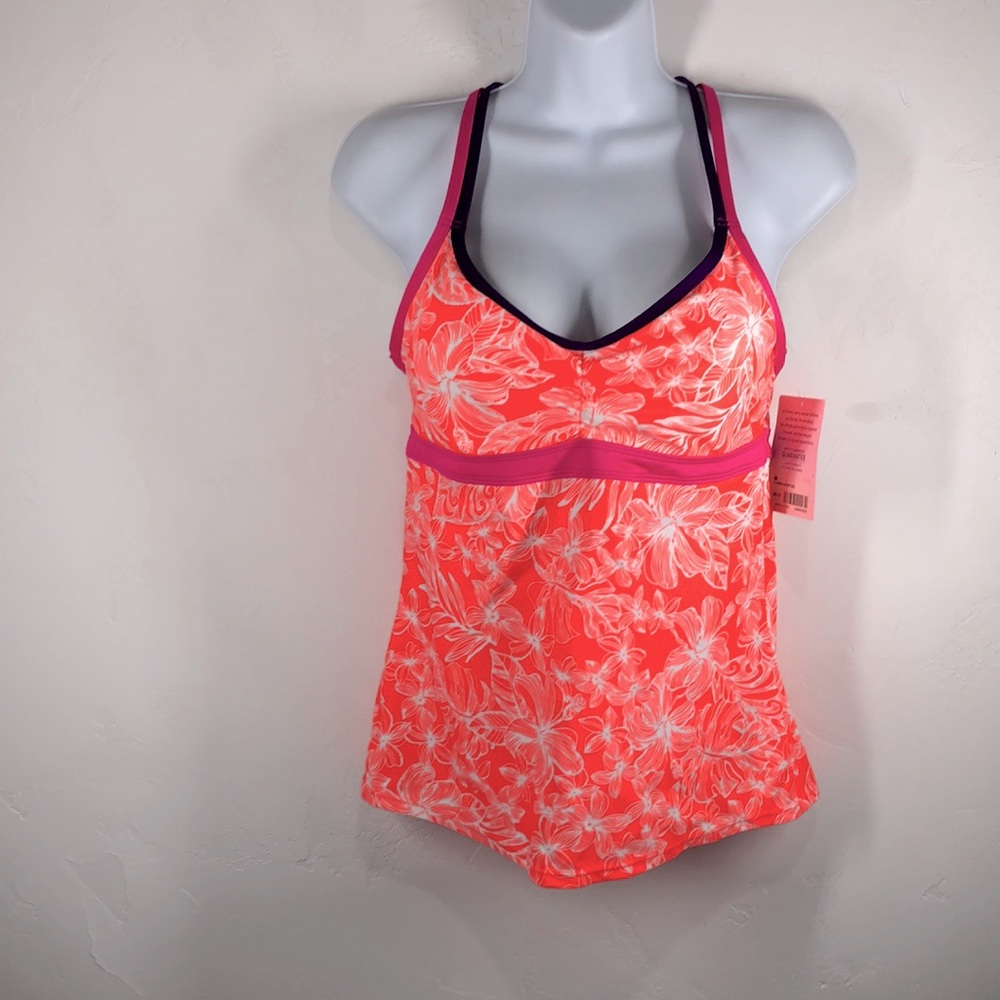 NWT Athleta orange floral swim tank size medium